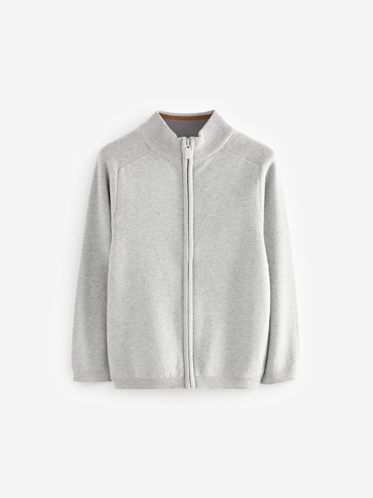 Grey 100% Cotton Zip Through Knitted Cardigan (3-16yrs) - Image 1 of 1