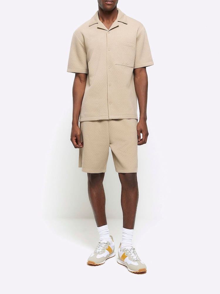 River Island Natural Regualr Fit Elasticated Quilted 100% Cotton Shorts - Image 1 of 4