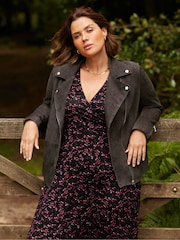 Live Unlimited Charcoal Grey Curve Suede Jacket - Image 1 of 7