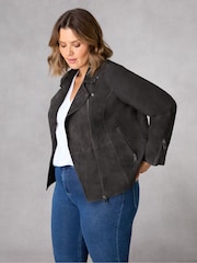 Live Unlimited Charcoal Grey Curve Suede Jacket - Image 6 of 7