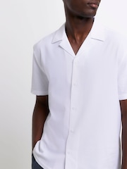 River Island Off white Short Sleeve Seersucker Revere Shirt - Image 1 of 4