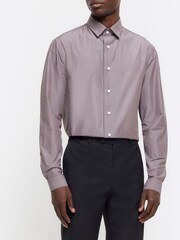 River Island Brown Stripe Poplin Shirt - Image 1 of 6
