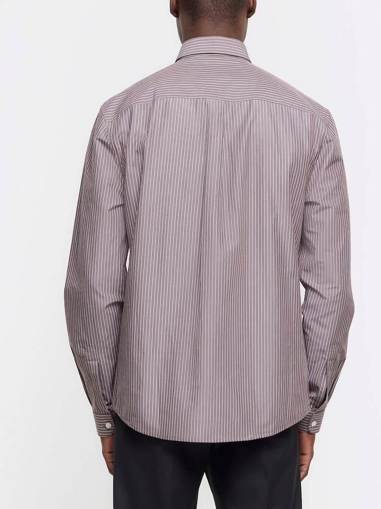 River Island Brown Stripe Poplin Shirt - Image 2 of 6