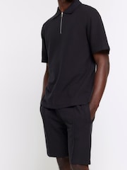 River Island Black Regular Fit Smart Texture 100% Cotton Shorts - Image 1 of 4
