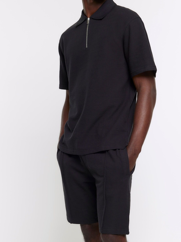 River Island Black Regular Fit Smart Texture 100% Cotton Shorts - Image 1 of 4