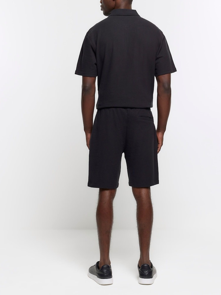 River Island Black Regular Fit Smart Texture 100% Cotton Shorts - Image 2 of 4