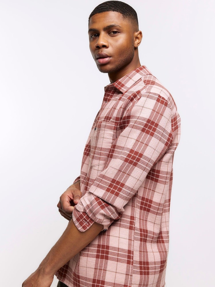 River Island Pink 100% Cotton Check Shirt - Image 4 of 4 River Island Pink 100% Cotton Check Shirt - Image 4 of 4