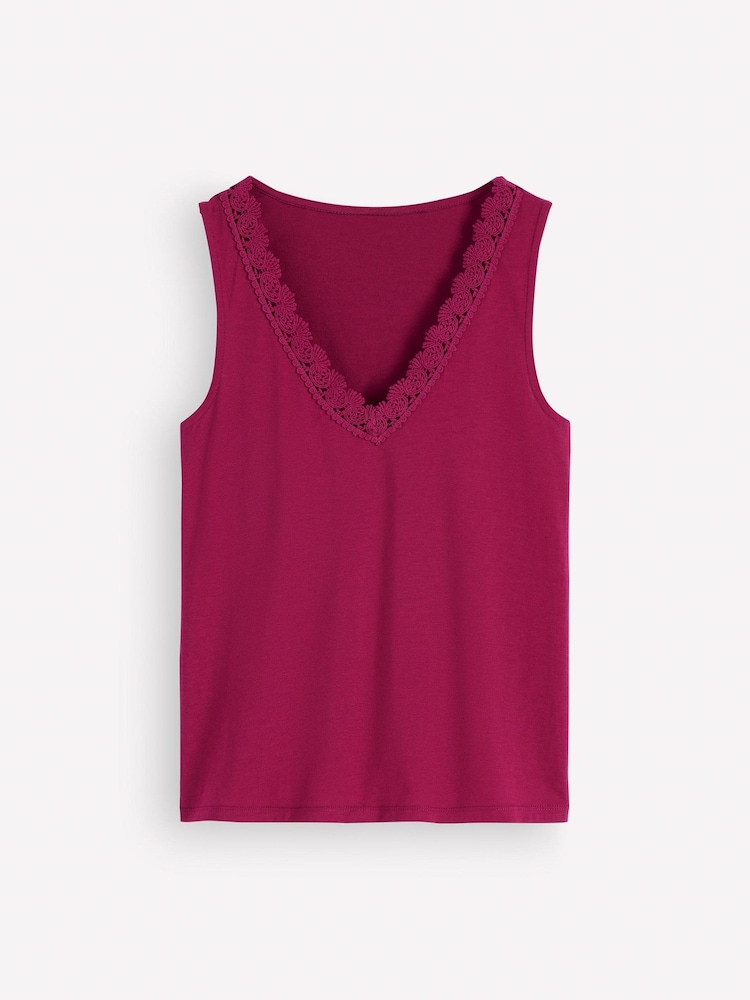 Boden Red Flora Lace Trim Supersoft Vest - Image 1 of 1 Boden Red Flora Lace Trim Supersoft Vest - Image 1 of 1