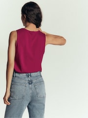 Boden Red Flora Lace Trim Supersoft Vest - Image 3 of 5