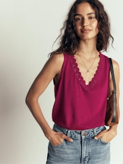 Boden Red Flora Lace Trim Supersoft Vest - Image 4 of 5