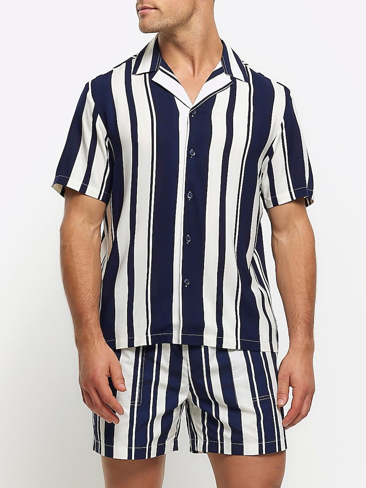River Island Blue Beach Stripe Shirt - Image 2 of 5