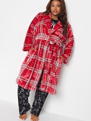 Yours Curve Red Check Shawl Collar Robe - Image 1 of 4