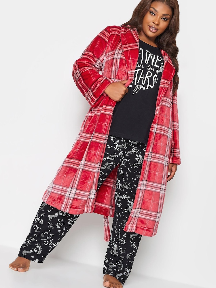 Yours Curve Red Check Shawl Collar Robe - Image 2 of 4