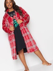 Yours Curve Red Check Shawl Collar Robe - Image 3 of 4