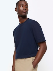 River Island Stone/White/Navy 3 Pack Regular Fit 100% Cotton T-Shirts - Image 4 of 4