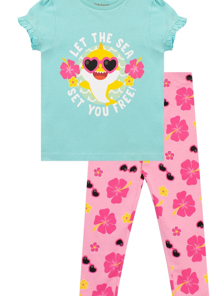 Character Blue/Pink Baby Shark 100% Cotton T-Shirt and Leggings Set - Image 1 of 3