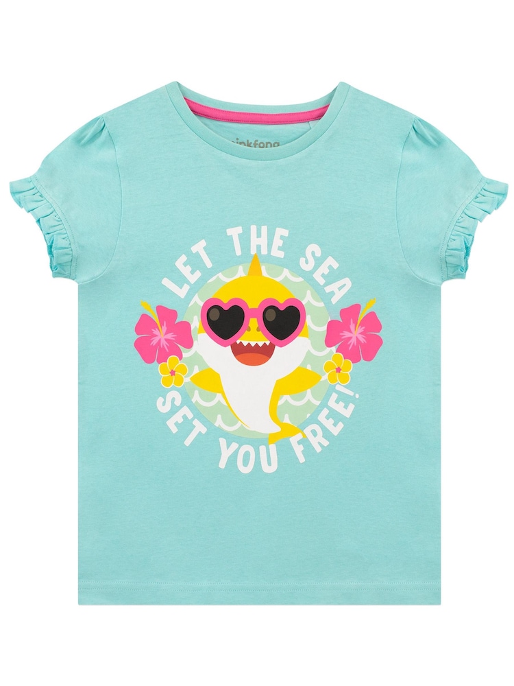 Character Blue/Pink Baby Shark 100% Cotton T-Shirt and Leggings Set - Image 2 of 3