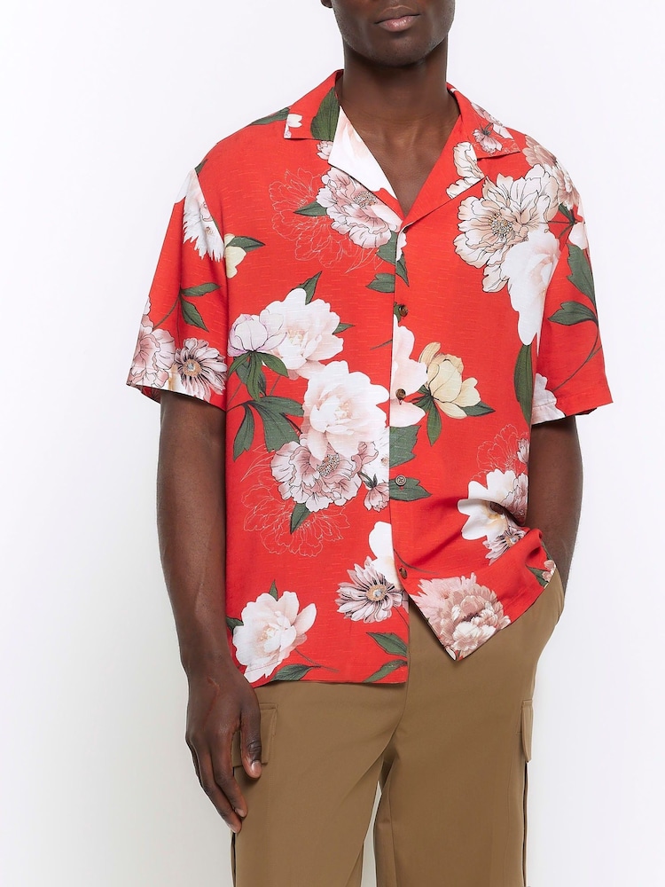 River Island Red Floral Botanical Shirt - Image 1 of 5