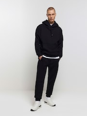 River Island Black Rib Panel Elasticated 100% Cotton Joggers - Image 1 of 3
