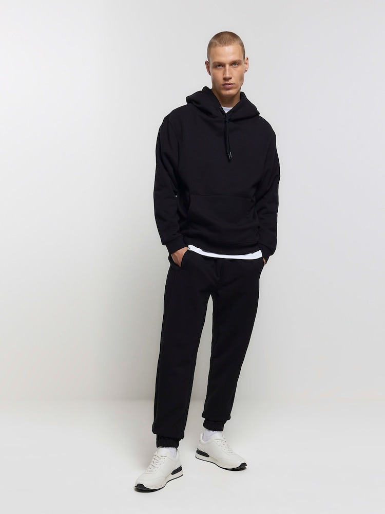 River Island Black Rib Panel Elasticated 100% Cotton Joggers - Image 1 of 3 River Island Black Rib Panel Elasticated 100% Cotton Joggers - Image 1 of 3