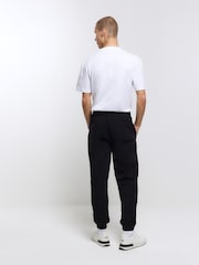 River Island Black Rib Panel Elasticated 100% Cotton Joggers - Image 2 of 3