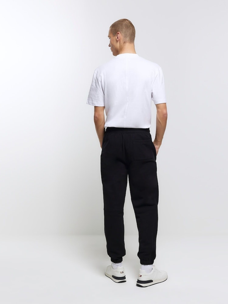 River Island Black Rib Panel Elasticated 100% Cotton Joggers - Image 2 of 3 River Island Black Rib Panel Elasticated 100% Cotton Joggers - Image 2 of 3