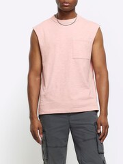 River Island Pink 100% Cotton Sleeveless Slub Pocket Tank Top - Image 1 of 4