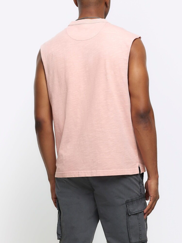 River Island Pink 100% Cotton Sleeveless Slub Pocket Tank Top - Image 2 of 4