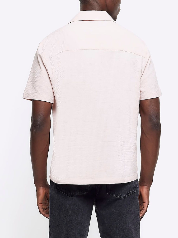 River Island Pink Short Sleeve Seersucker Revere Shirt - Image 2 of 4