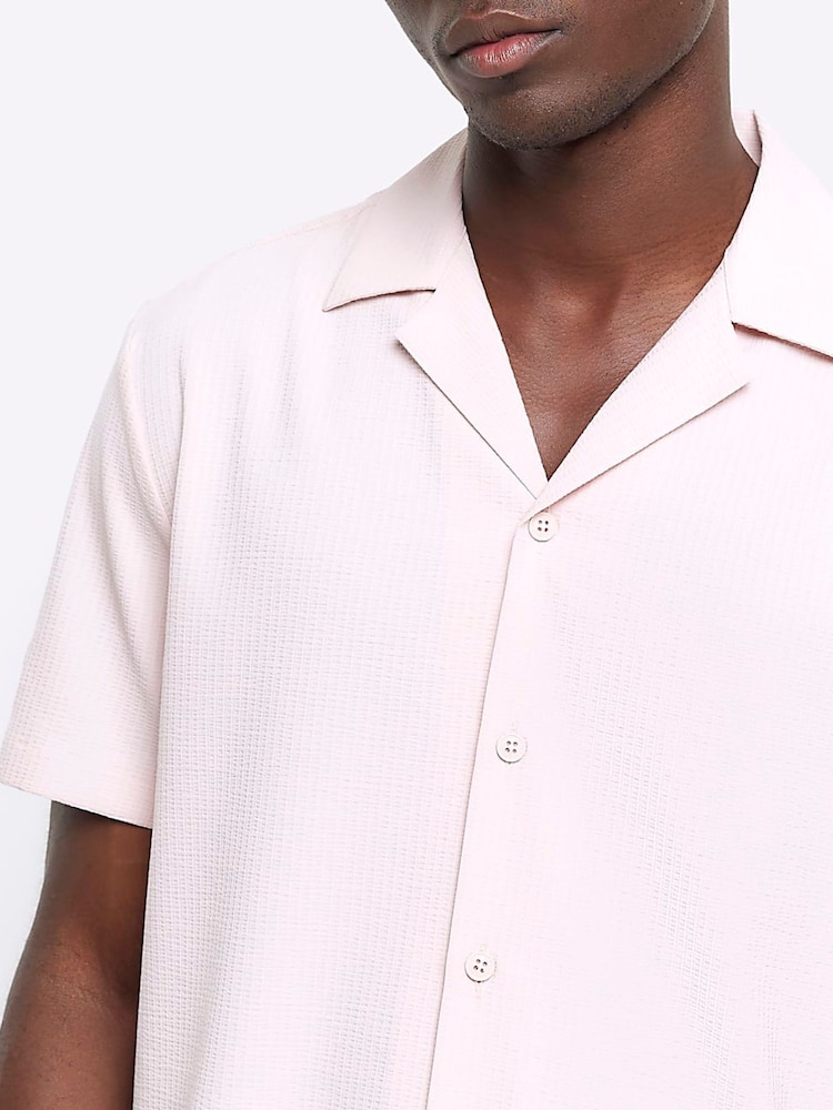 River Island Pink Short Sleeve Seersucker Revere Shirt - Image 4 of 4