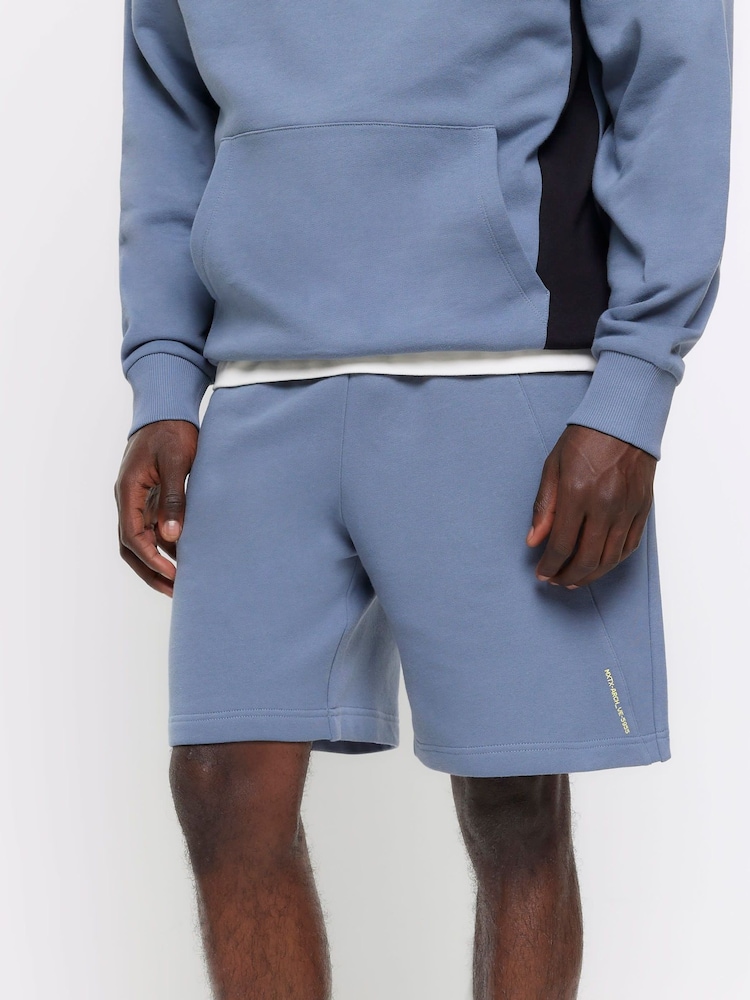 River Island Blue Elasticated Blocked 100% Cotton Shorts - Image 1 of 3