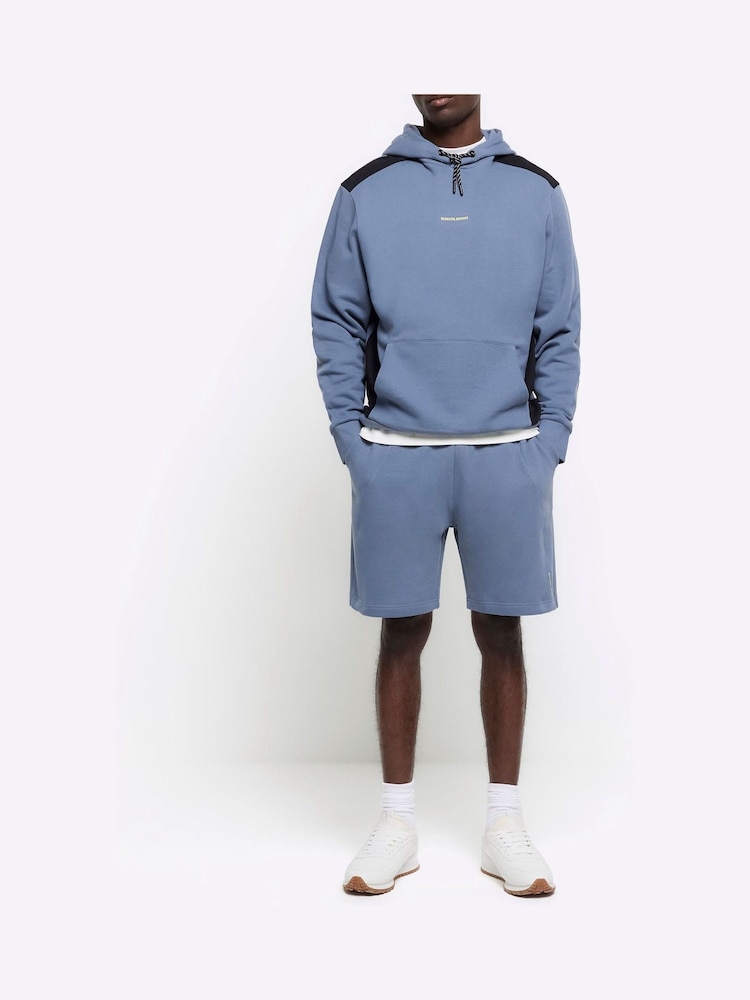 River Island Blue Elasticated Blocked 100% Cotton Shorts - Image 2 of 3