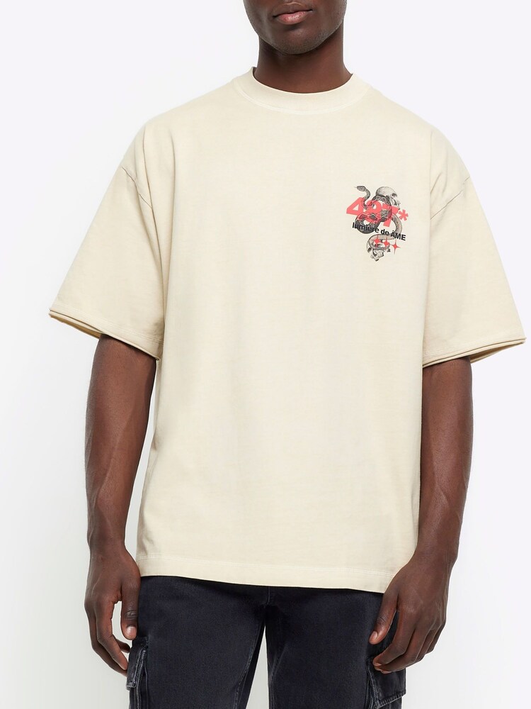 River Island Natural Oversized Snake Skull T-Shirt - Image 4 of 4
