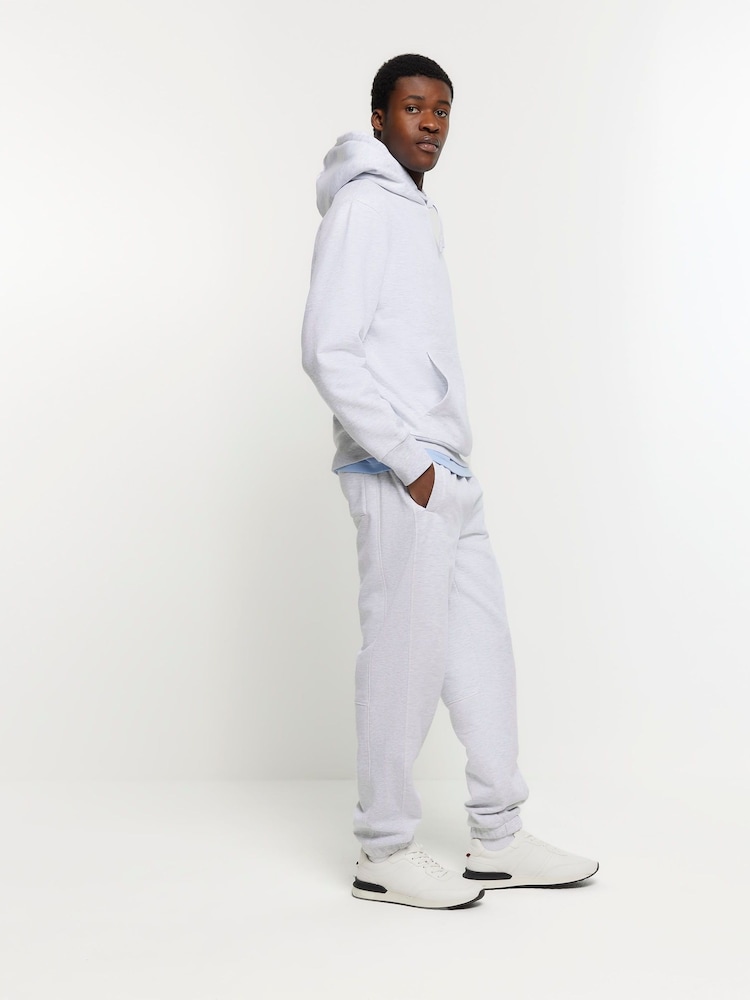 River Island Grey Rib Panel Elasticated 100% Cotton Joggers - Image 1 of 4 River Island Grey Rib Panel Elasticated 100% Cotton Joggers - Image 1 of 4