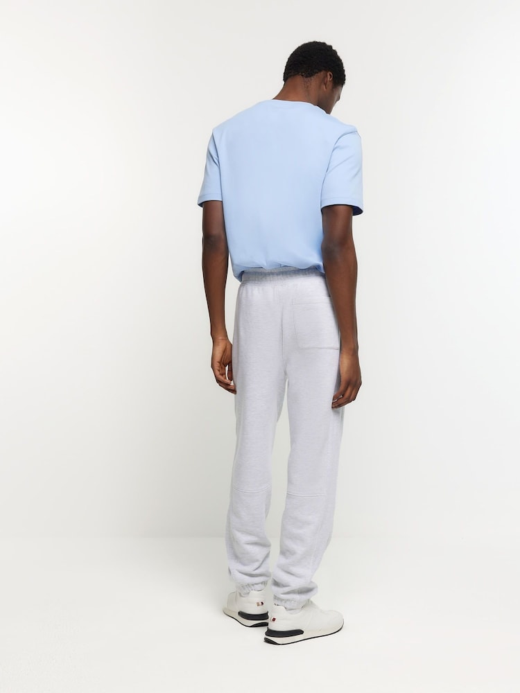 River Island Grey Rib Panel Elasticated 100% Cotton Joggers - Image 2 of 4