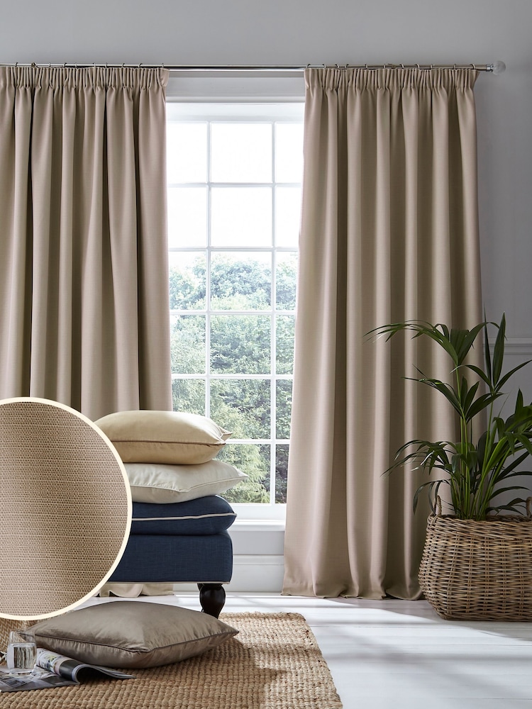 Laura Ashley Natural Stephanie Blackout Lined Pencil Pleat Blackout Pencil Pleat Curtains - Image 2 of 3