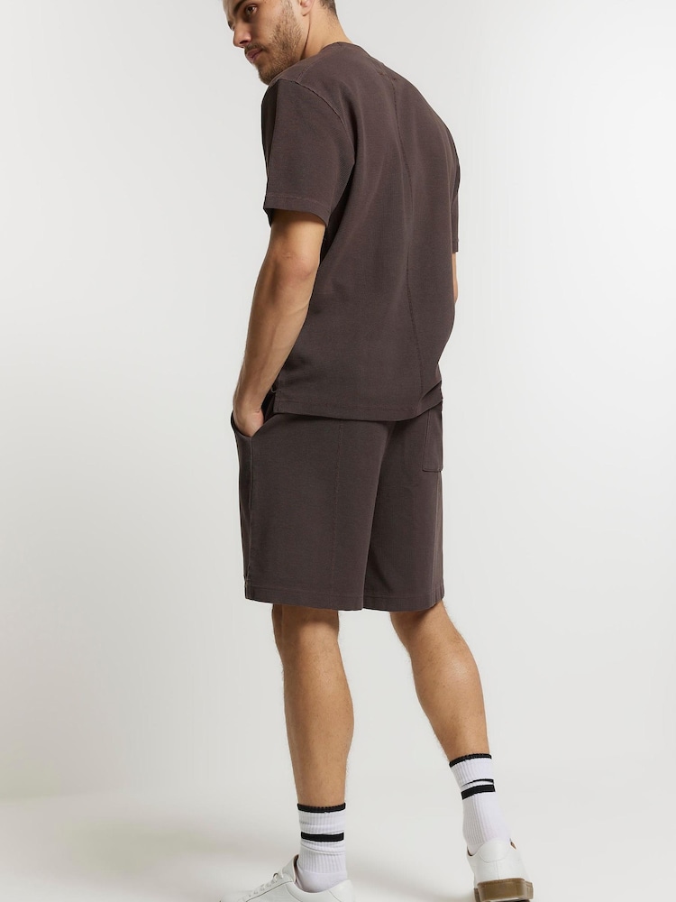 River Island Brown Regular Fit Washed Waffle T-Shirt - Image 2 of 4
