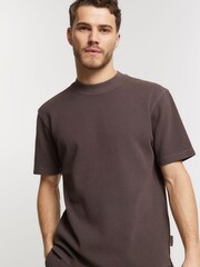 River Island Brown Regular Fit Washed Waffle T-Shirt - Image 3 of 4