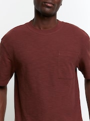 River Island Marron Regular Fit 100% Cotton Slub Pocket T-Shirt - Image 4 of 6