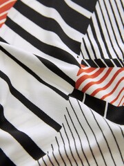 Black/White/Orange Geo Swirl Long Sleeve Crew Neck Cuff Blouse - Image 6 of 6