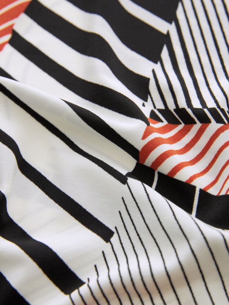 Black/White/Orange Geo Swirl Long Sleeve Crew Neck Cuff Blouse - Image 6 of 6