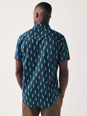 Navy Blue Peacock Regular Fit Printed Short Sleeve Shirt - Image 2 of 7