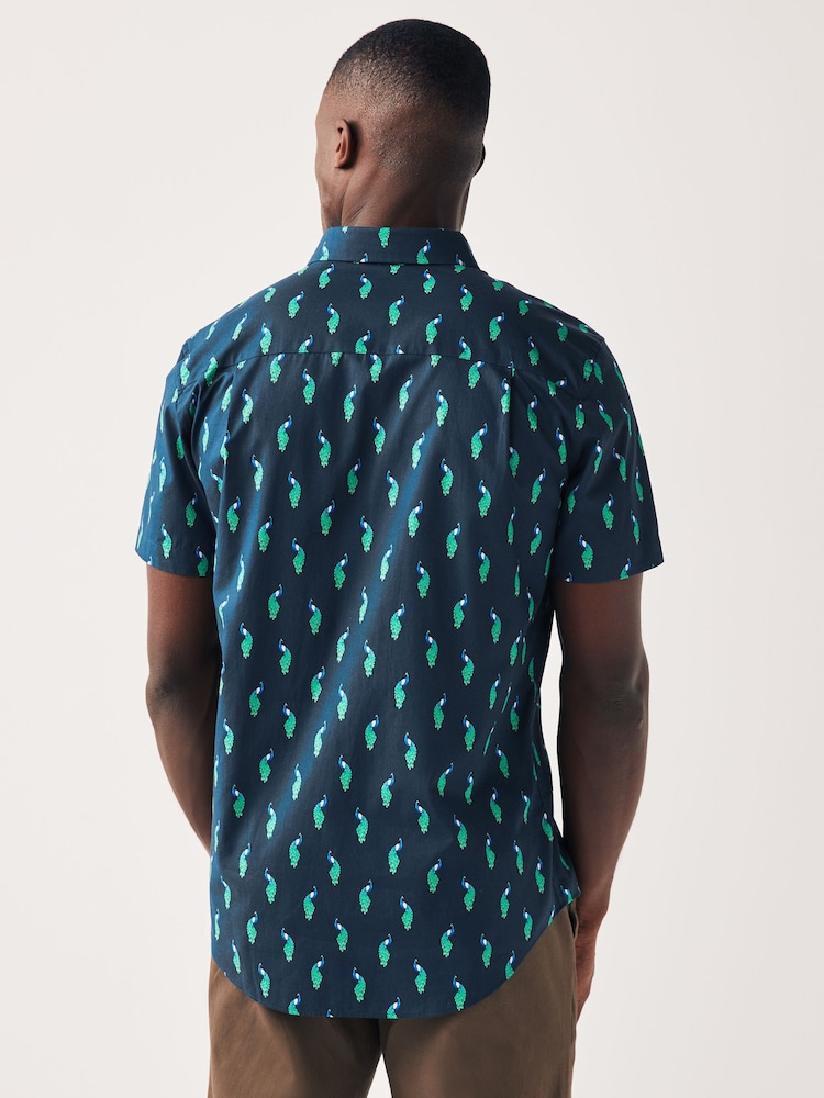 Navy Blue Peacock Regular Fit Printed Short Sleeve Shirt - Image 2 of 7