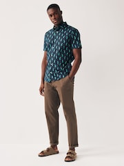 Navy Blue Peacock Regular Fit Printed Short Sleeve Shirt - Image 3 of 7