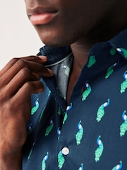 Navy Blue Peacock Regular Fit Printed Short Sleeve Shirt - Image 4 of 7