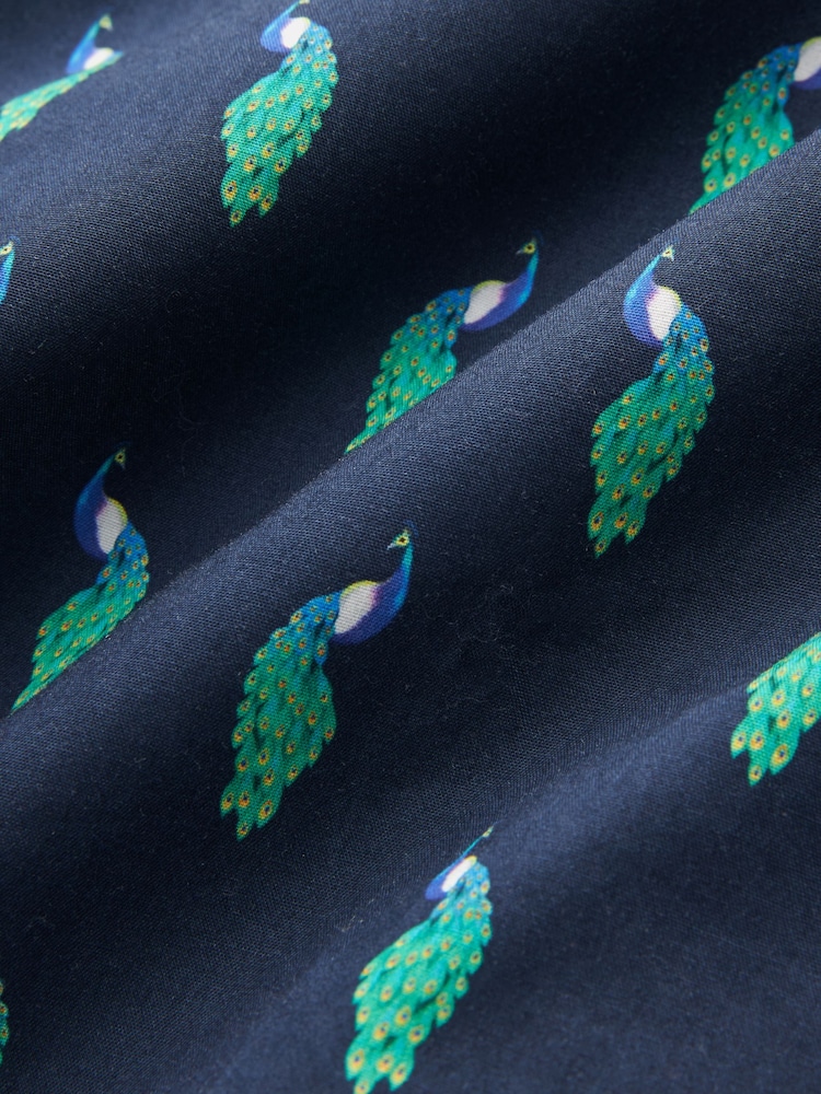 Navy Blue Peacock Regular Fit Printed Short Sleeve Shirt - Image 7 of 7