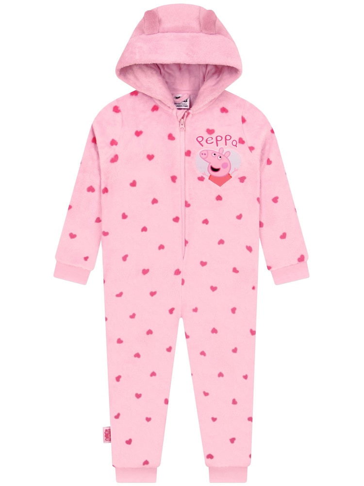 Character Pink Peppa Pig Heart Fleece Onesie - Image 1 of 12 Character Pink Peppa Pig Heart Fleece Onesie - Image 1 of 12