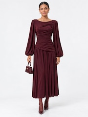 Jolie Moi Boat Neck Balloon Sleeve Maxi Dress - Image 1 of 8