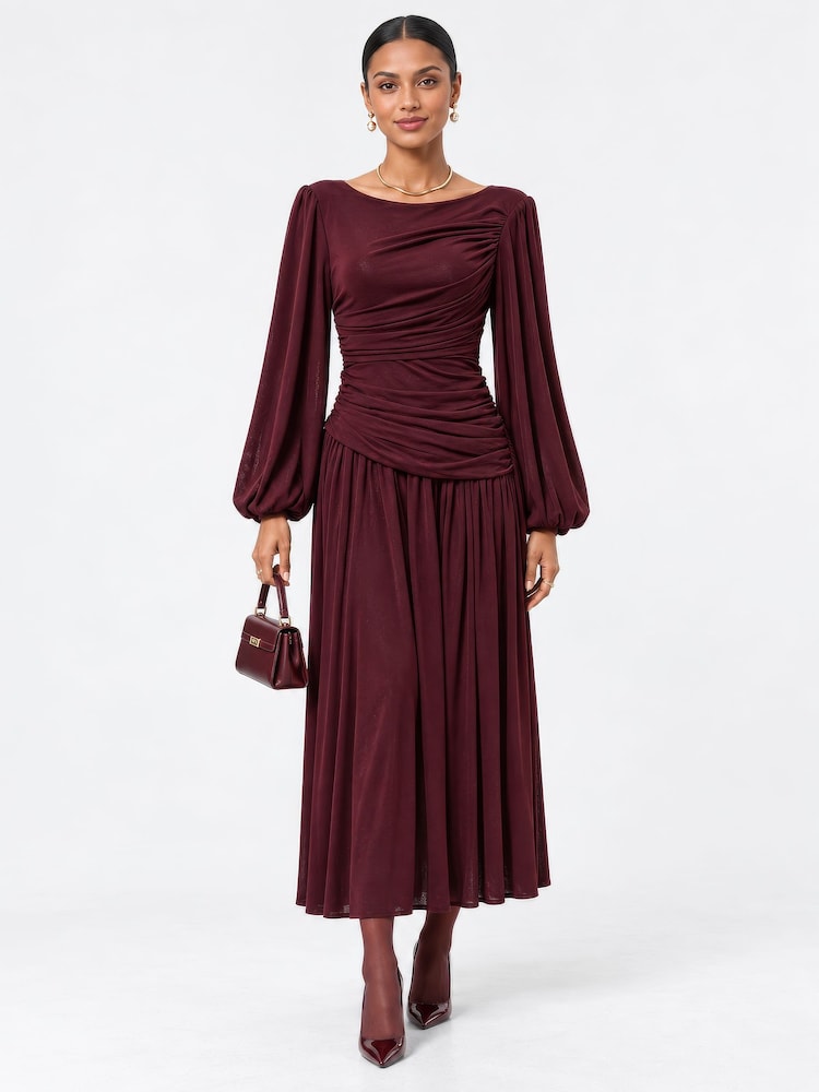 Jolie Moi Boat Neck Balloon Sleeve Maxi Dress - Image 1 of 8 Jolie Moi Boat Neck Balloon Sleeve Maxi Dress - Image 1 of 8