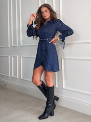 Girl In Mind Blue Light Rachel Belted Mini Dress - Image 3 of 4